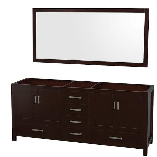 Wyndham Collection Sheffield 78.5 in. W x 21.5 in. D x 34.25 in. H Double Bath Vanity Cabinet without Top in Espresso with 70" Mirror