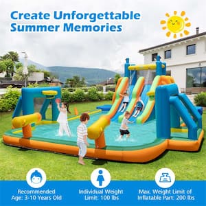 Inflatable Water Slide with 2 Long Slides Pool Climbing Walls 950-Watt Blower