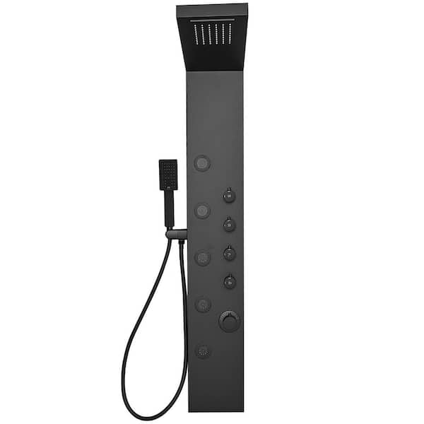 HOMEMYSTIQUE Dual 3-in-1, 5-Jet Shower Panel Tower System with Rainfall Waterfall Shower Head, and Massage Body Jets in Matte Black