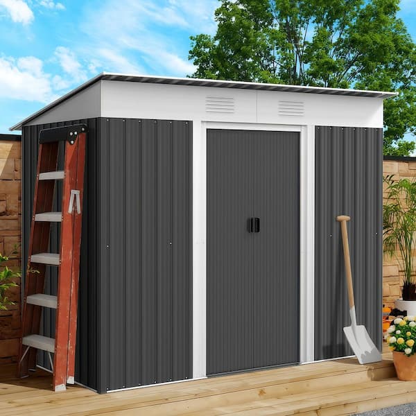 7 ft. W x 4 ft. D Metal Shed with Double Sliding Doors and 2 Air Vents, Outdoor Storage Sheds in Gray (26 sq. ft. )