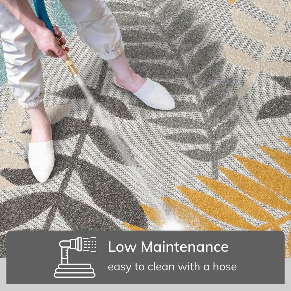 Dorado Mariah Gray Floral High-Low Texture Indoor/Outdoor Runner Rug