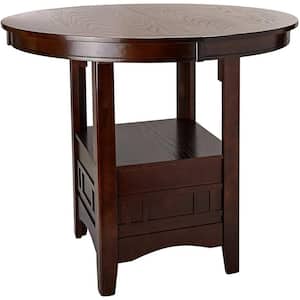 60 in. Brown Round Counter Height Wooden Table with Open Shelf