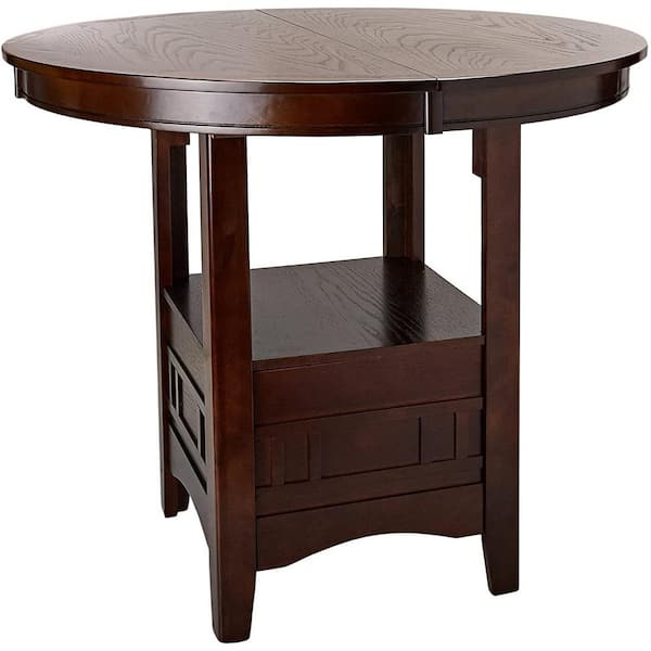 SIMPLE RELAX 60 in. Brown Round Counter Height Wooden Table with Open Shelf