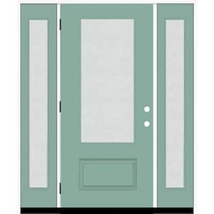 Legacy 64 in. x 80 in. 3/4 Lite Rain Glass RHOS Primed Quarry Finish Fiberglass Prehung Front Door with dB 12 in. SL