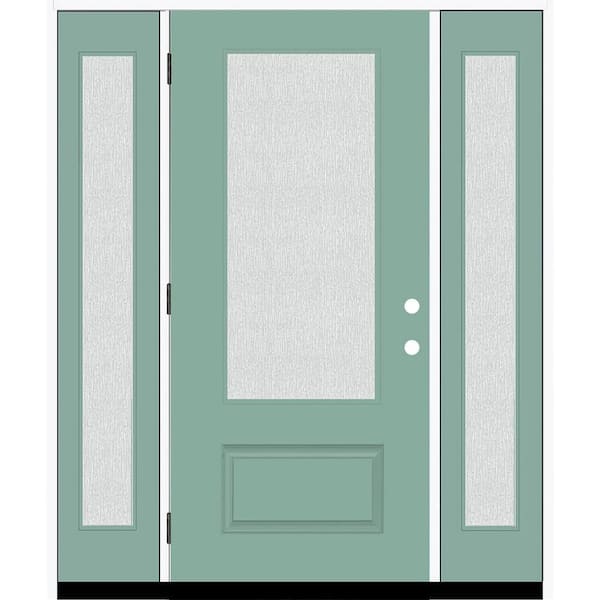 Steves & Sons Legacy 64 in. x 80 in. 3/4 Lite Rain Glass RHOS Quarry Finish Fiberglass Prehung Front Door with dB 12 in. SL