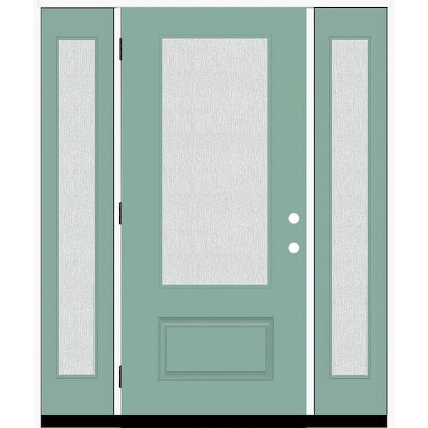 Steves & Sons Legacy 68 in. W. x 80 in. 3/4 Lite Rain Glass RHOS Primed Quarry Finish Fiberglass Prehung Front Door with Db. 14 in. SL