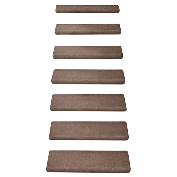 Brown 9.5 in. x 30 in. x 1.2 in. Plush Bullnose Carpet Stair Treads Cover Set of 7