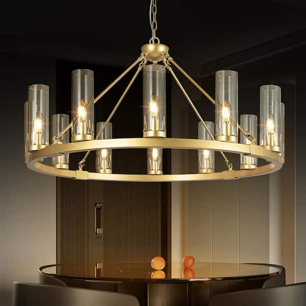 ZHLWIN Home Lighting 35.43 in. 12-Light Gold-12Light Round Wheel
