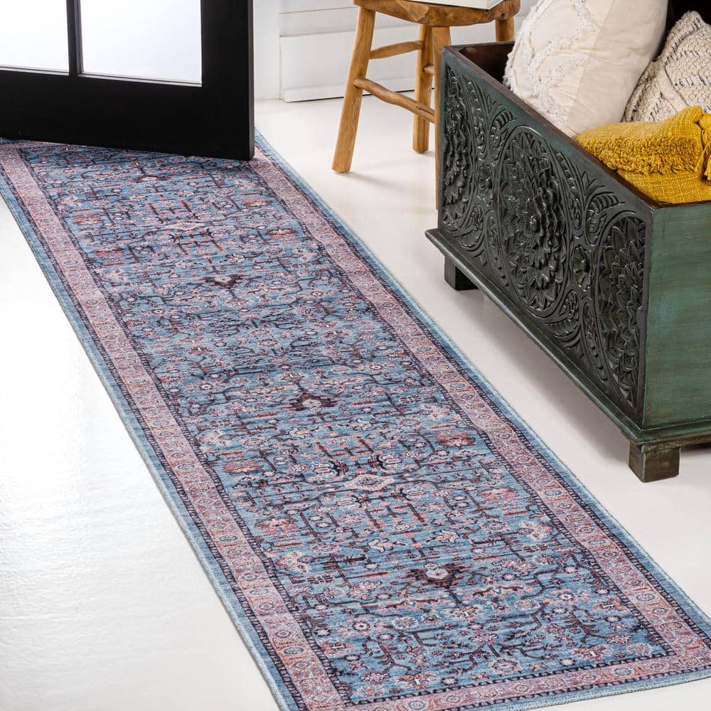 Kemer Persian-Inspired Washable Blue/Red/Brown Runner Rug 2' X 8'