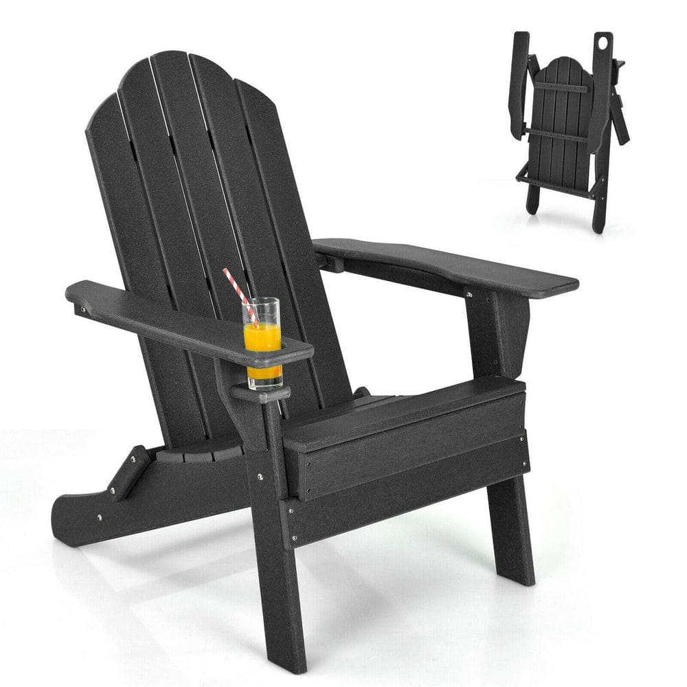 Black Foldable Plastic Adirondack Chair with Built-in Cup Holder (1-Pack) price history on PriceWatchPro