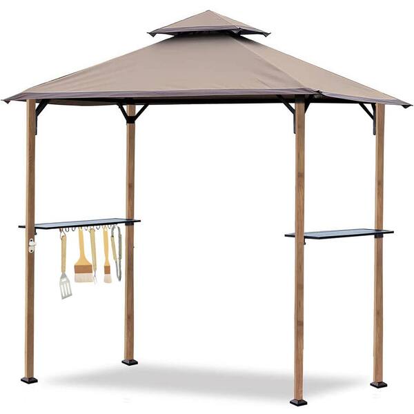 CoastShade 8 ft. x 5 ft. Khaki Double Top Grill Gazebo BBQ Tent with ...