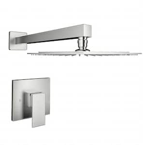 Single-Handle 1-Spray Rain Pressure Balanced Wall Mounted Shower Faucet in Brushed Nickel (Valve Included)