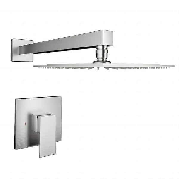 Satico Single-Handle 1-Spray Rain Pressure Balanced Wall Mounted Shower Faucet in Brushed Nickel (Valve Included)