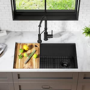 Kore 32 in. Undermount Single Bowl 16 Gauge Black Stainless Steel Kitchen Workstation Sink with Accessories