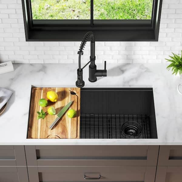 Kore 32 in. Undermount Single Bowl 16 Gauge Black Stainless Steel Kitchen Workstation Sink with Accessories