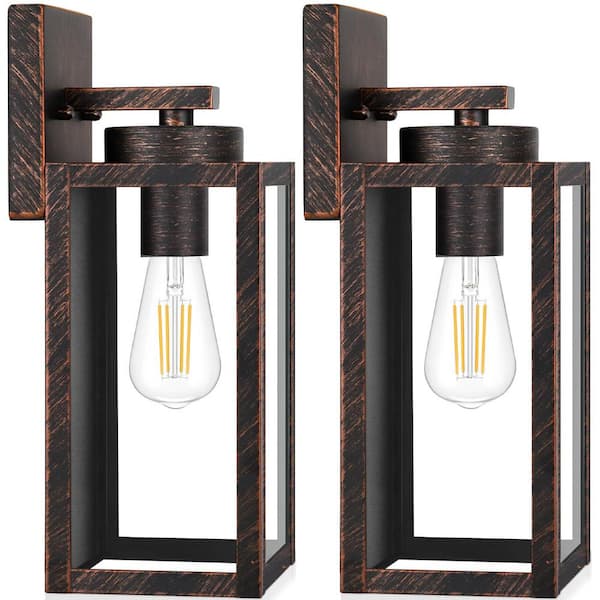 Farmhouse 12.8 in. Distressed Brown Indoor/Outdoor Hardwired Coach Sconce with No Bulbs Included 2-Pack