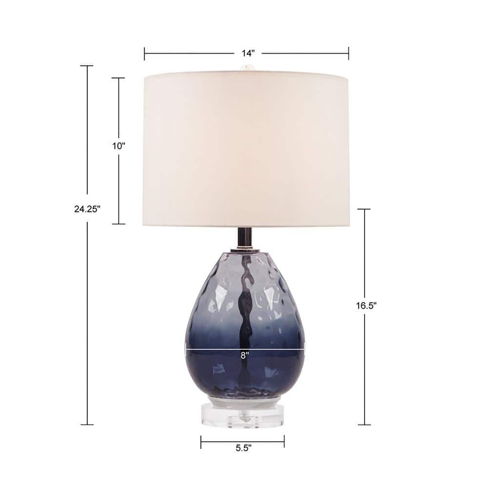 Borel 24.25" Dark Blue Ombre Glass Table Lamp with Drum Shade