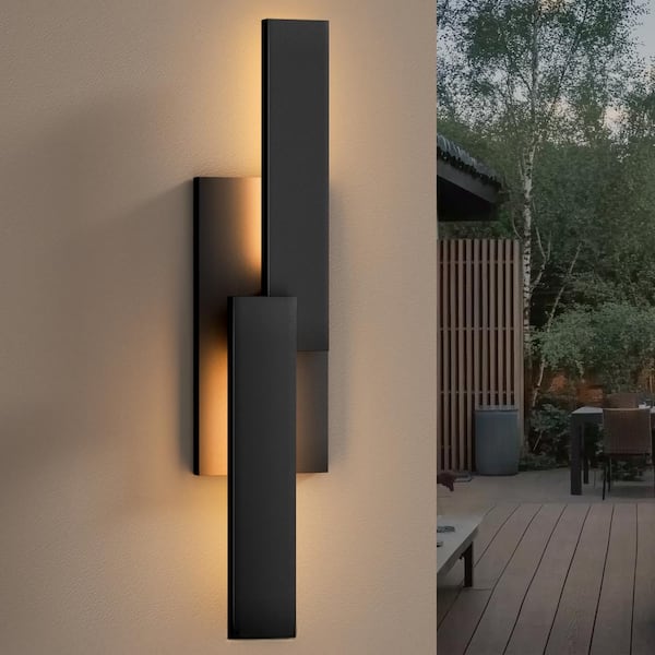 23.6 in. Black Integrated LED Outdoor Hardwired Wall Lantern Sconce