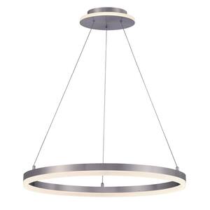 Recovery 200-Watt Equivalence Integrated LED Brushed Nickel Circular Pendant with Frosted Acrylic Shade