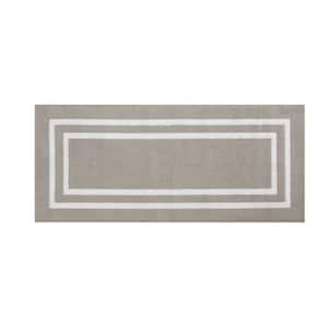 Double Line Border Light Grey and White 2 ft. 2 in. x 3 ft. 9 in. Tufted Runner Rug