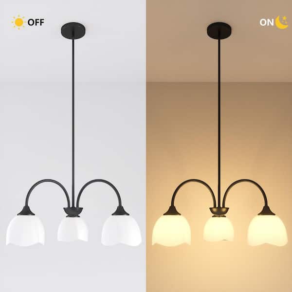 Maxax 3-Light 24 in. Black Modern Down Shaded Dimmable Chandeliers