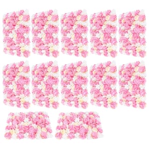 Pink and Yellow 23.6 in. x 15.7 in. Artificial Floral Wall Panel Silk Rose Backdrop Decor (12-Pieces)