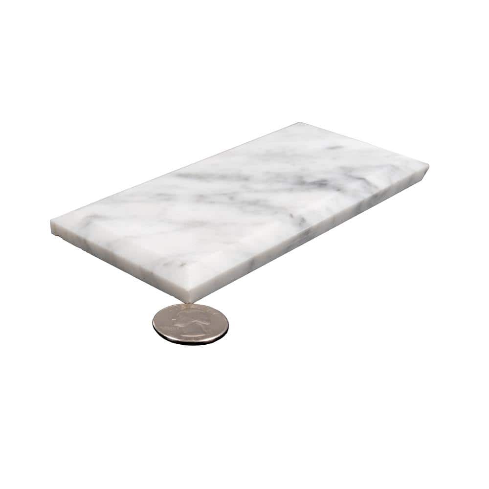 White and Gray Beveled Polished Marble 3x6 Subway Tile