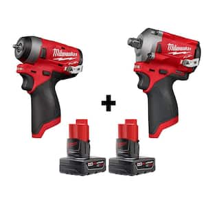 M12 FUEL 12V Lithium-Ion Brushless Cordless Stubby 1/4 in. and 1/2 in. Impact Wrenches with two 3.0 Ah Batteries
