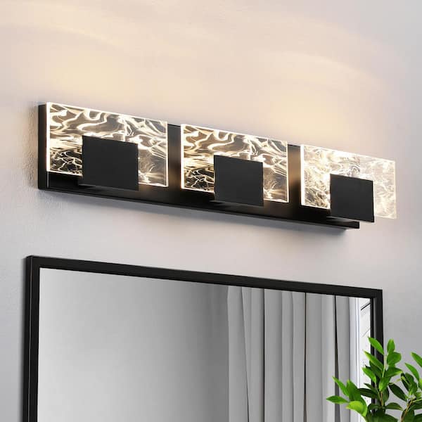 25 in. 3-Light Bathroom Modern Light Fixture Matte Black LED Vanity Light Bar 15W Wall Sconce with 3000K Warm Light