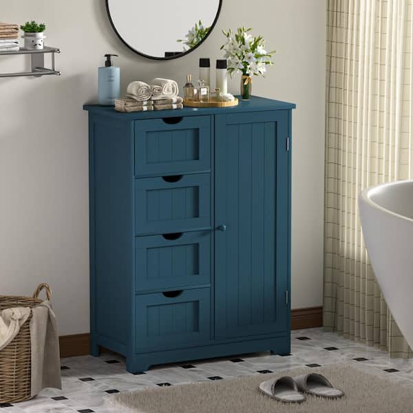 VEIKOUS Teal Blue Freestanding Linen Cabinet with Shelves and Drawers 23.6 in. W x 11.8 in. D x 31.6 in. H