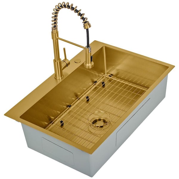 s*t様 eskuche33 ゴールド S STRICTLY KITCHEN + BATH 33 in. Drop-In/Undermount Single Bowl 18
