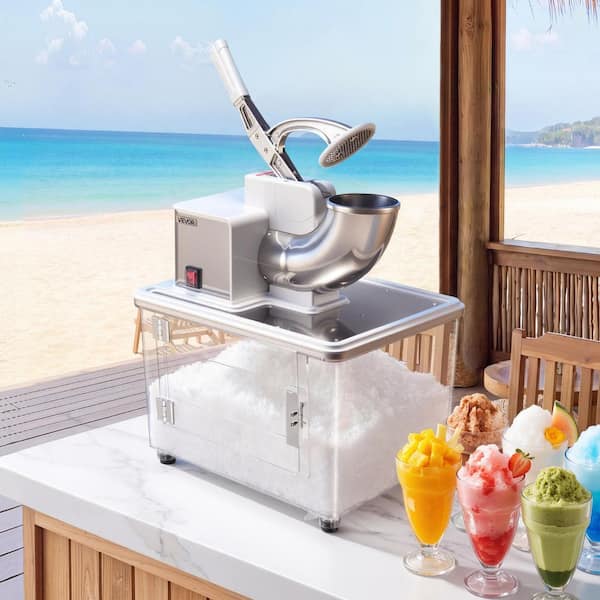 White Commercial Ice Crusher 661lbs./H, 350W Stainless Steel Shaved Snow Cone Machine with 11 Gal. Crushed-Ice Box