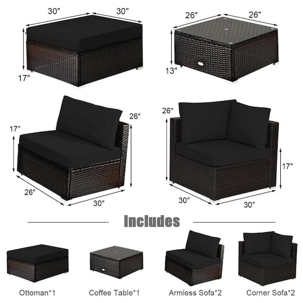 Grezone 6 Pieces Patio Outdoor Furniture Sets All Weather Wicker Sectional Sofa Couch Lawn Sectional Furniture with Washable Couch Cushions and Black