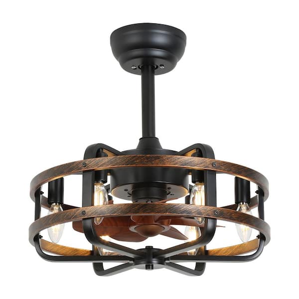 OUKANING 19.68 in. Indoor Black Retro Industrial Caged 6-Speed Ceiling Fan with Remote and Reversible Motor, No Bulbs Included