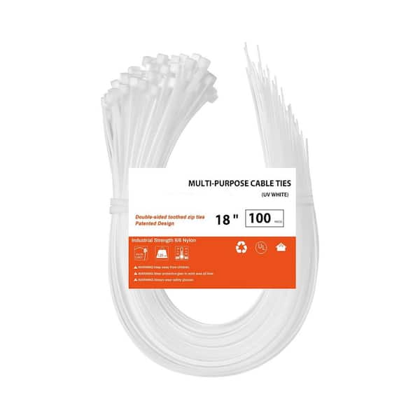 18 in. UV Resistant Nylon Cable Zip Tie, Double Sided Toothed, 120 lbs. Tensile Strength, Heavy Duty Wire Ties(100-Pack)