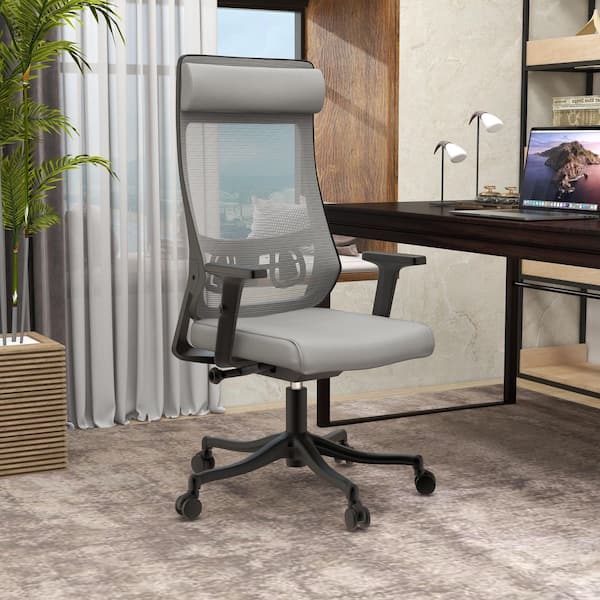Leisuremod Adjustable Office Chair Ergonomic Mesh Back Computer Chair Lumbar Support with Armrest Dale Series in Grey