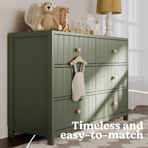 Teddi 6 Drawer Double Dresser Color: Olive