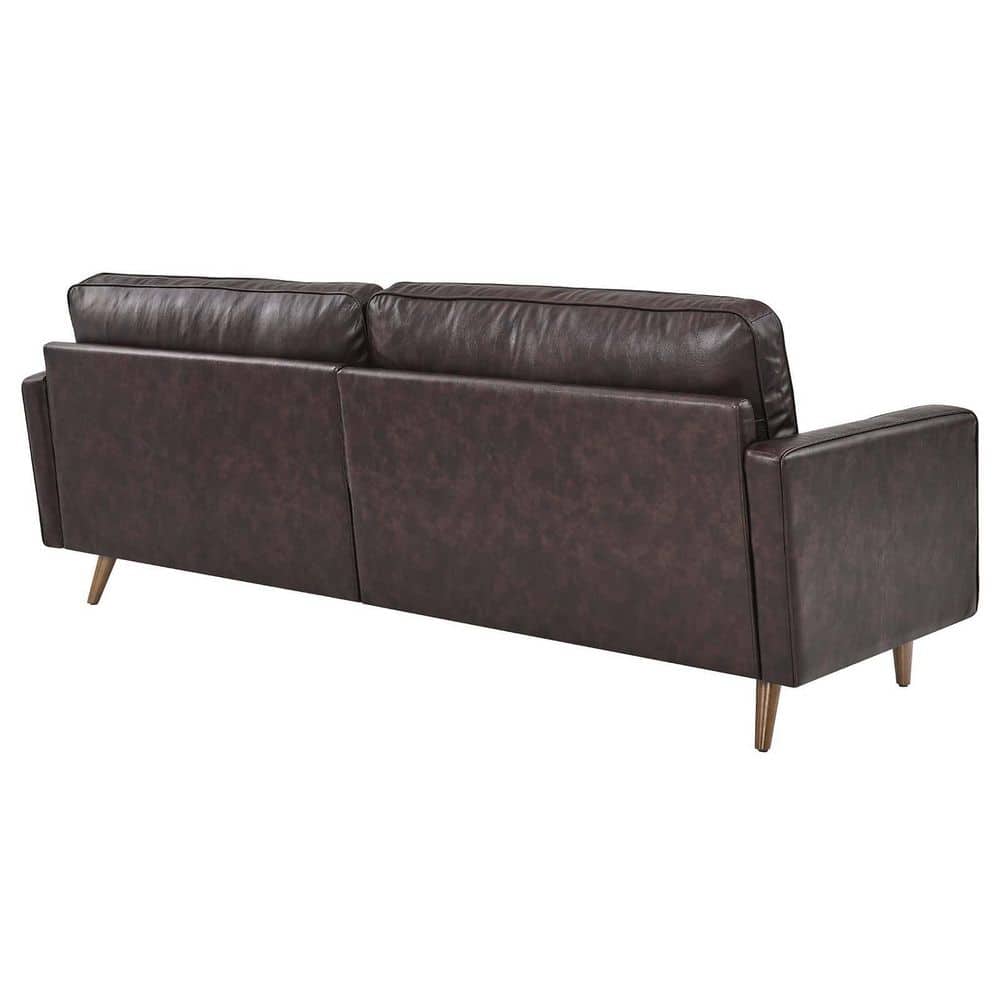 Lawson 88" Tufted Brown Leather Sofa with Track Arms and Ottoman