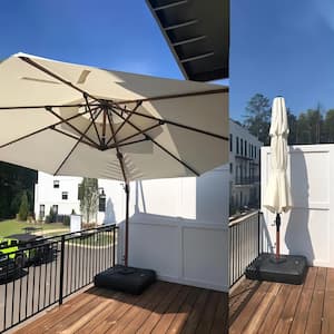 12 ft. Octagon All-aluminum 360-Degree Rotation Wood pattern Cantilever Offset Outdoor Patio Umbrella in Cream