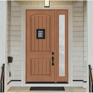 Regency 53 in. x 96 in. 2P Plank Cavalier Speakeasy LHIS AutumnWheat Stain Fiberglass Prehung Front Door w/14in. Rain SL