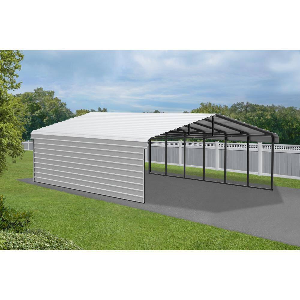 20 x 29 ft Eggshell Steel Carport Kit with Enclosure