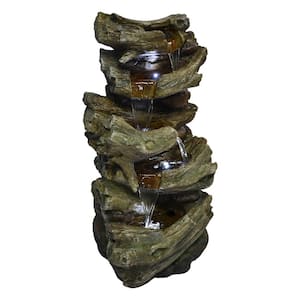 30.70 in. Tall Outdoor 5-Tier Floor Rack Waterfall Fountain with White LED Lights, Fiberglass