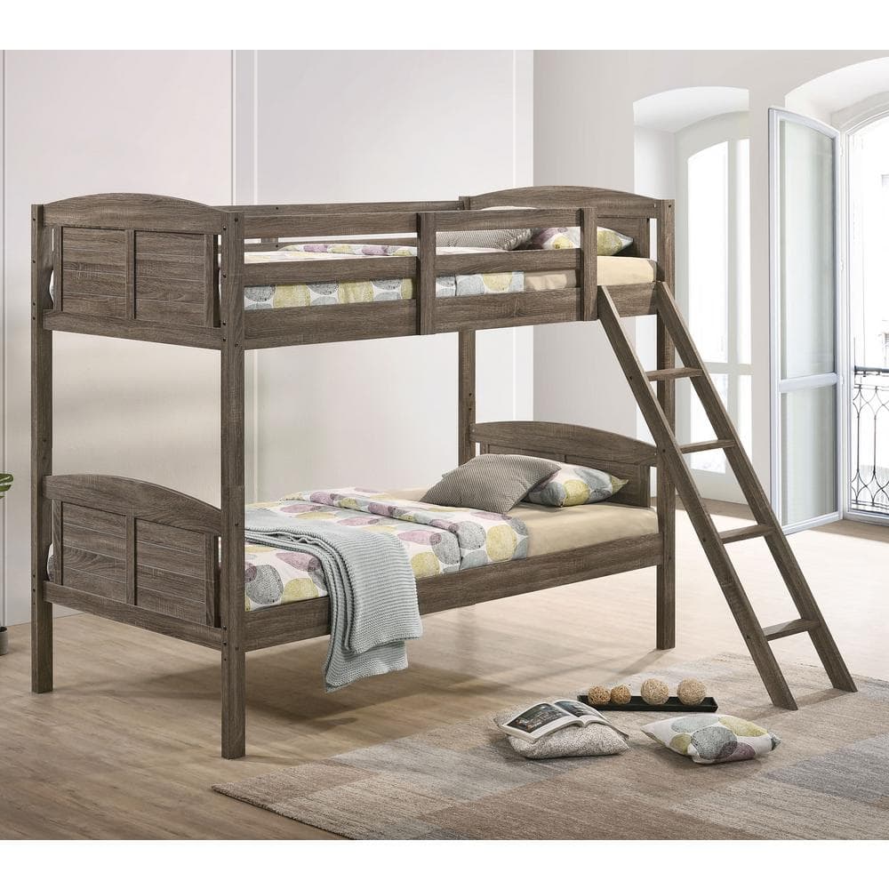 Rustic Twin Over Twin Brown Wood Bunk Bed with Ladder