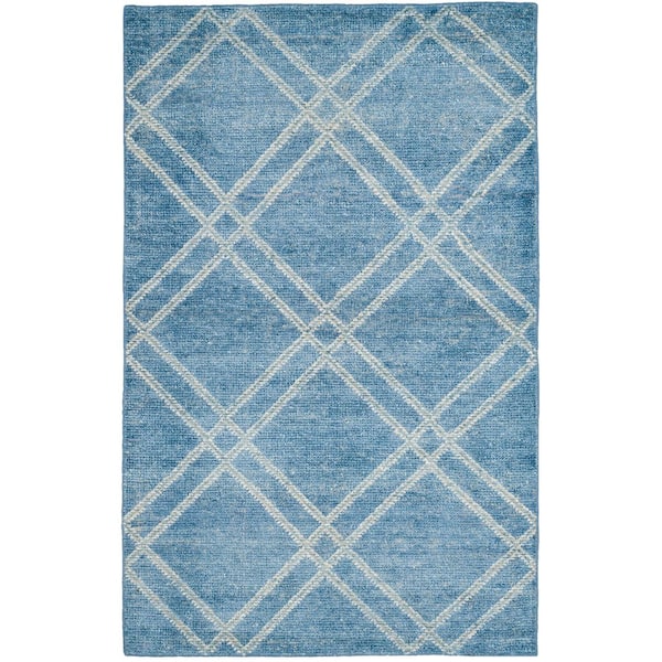 Stone Wash 4 x 6 Deep Blue Trellis Area Rug