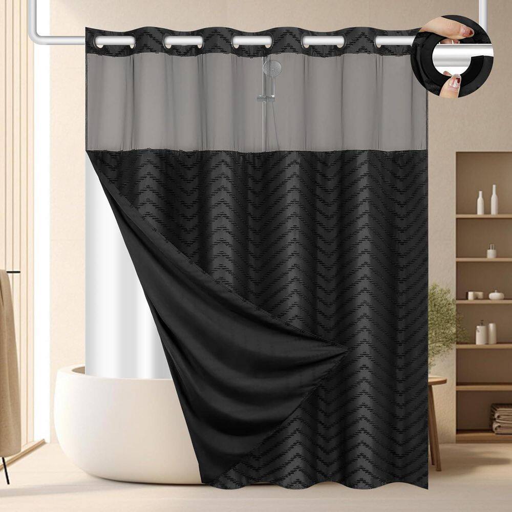 74 in. W x 71 in. L Polyester Shower Curtain in Black, No Hook Shower Curtain and Liner Set for Bathroom and Hotel price history on PriceWatchPro