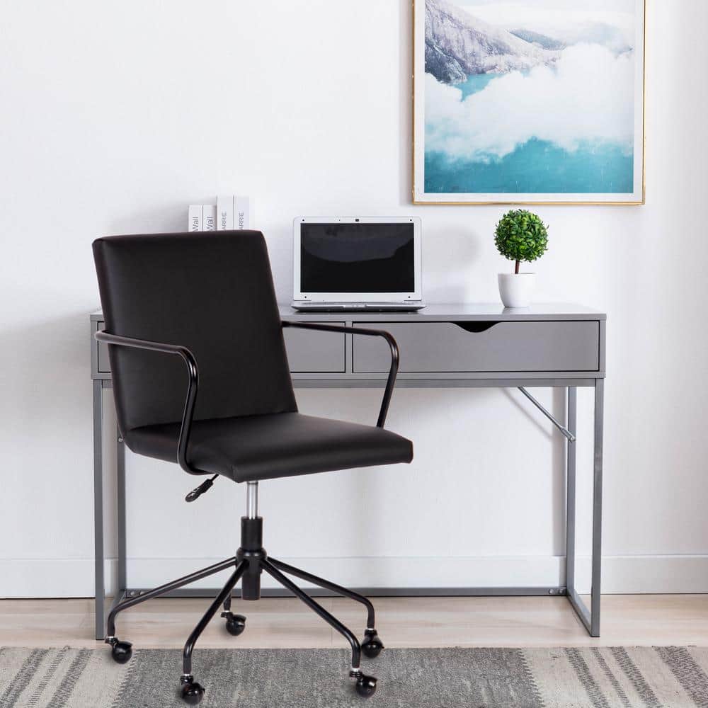 Logan Black Faux Leather Swivel Desk Chair with Metal Base