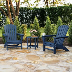 Grant Park Traditional Navy 3-Piece Curveback Adirondack HDPE Plastic Patio Conversation Set