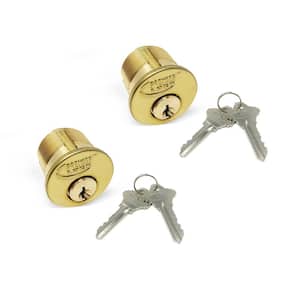 15/16 in. Solid Brass Mortise Cylinder with Brass Finish, SC1 (Pack of 2, Keyed Alike)