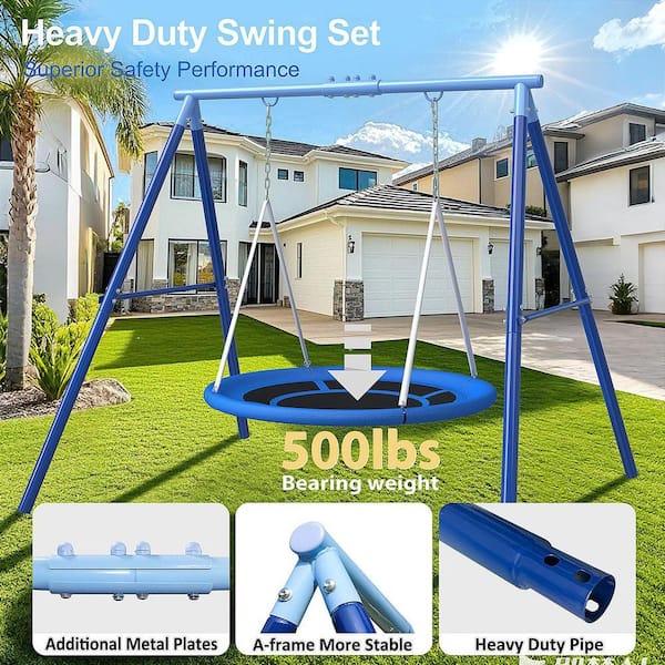 Blue Heavy Duty Saucer Swing Set with 45 in. Round Swing and