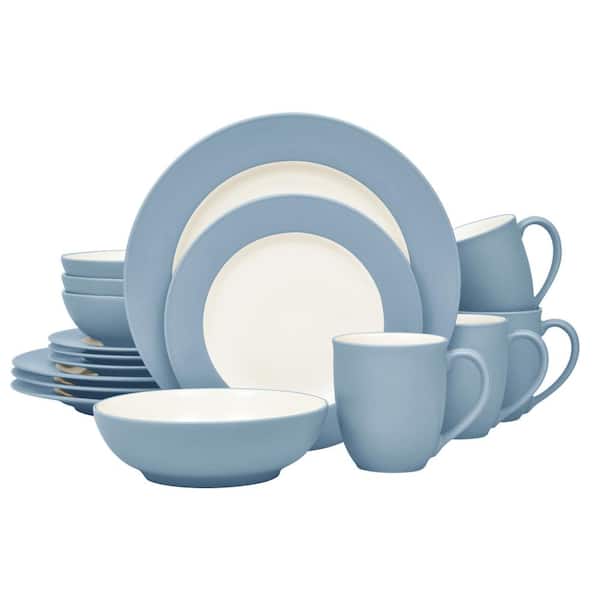 Noritake Colorwave Ice 16-Piece Rim (Light Blue) Stoneware Dinnerware Set, Service For 4